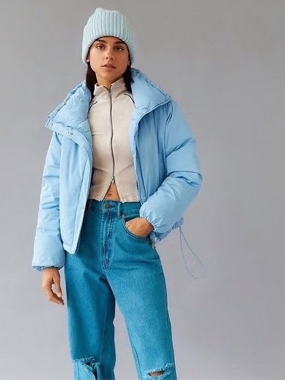 BDG Urban Outfitters Women's Isla Lightweight Funnel Neck Puffer Jacket Blue S